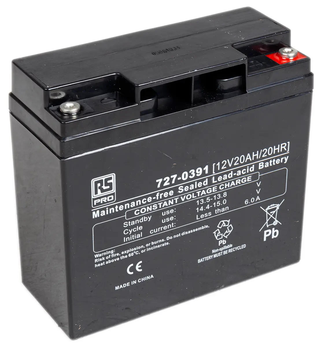 Produktfoto 1 von RS PRO RS PRO Abgedichteter Bleiakku, 12V / 20Ah, T12-Anschluss, 181.5 x 76.5 x 167.5mm