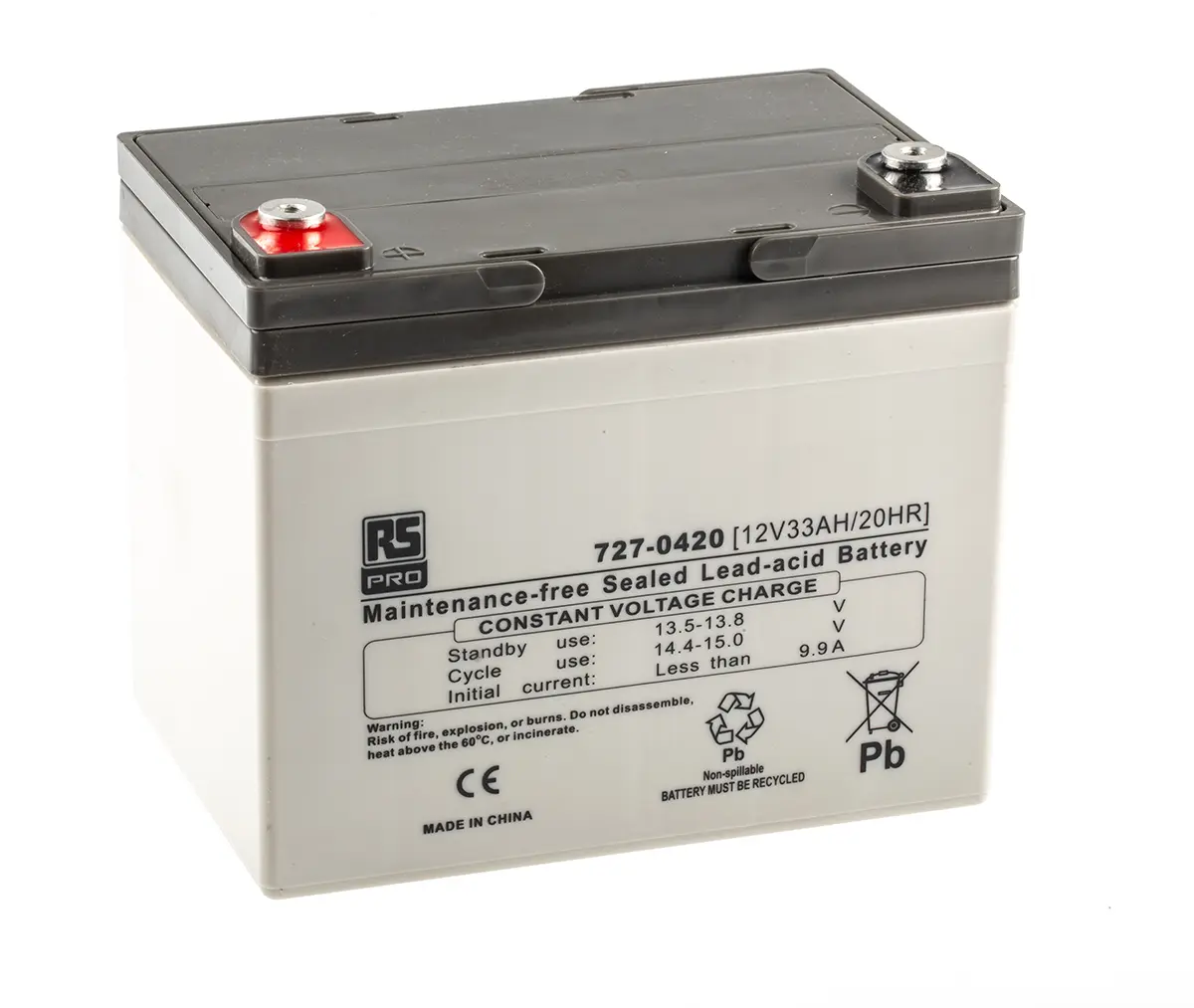 RS PRO RS PRO Abgedichteter Bleiakku, 12V / 33Ah, T6-Anschluss, 195 x 130 x 164mm