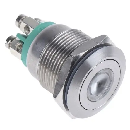 Produktfoto 1 von Bulgin MPI001 Druckschalter Grün Beleuchtet Tastend Panel Ø 19.2 mm, SPST / 50mA 24 V dc, IP66
