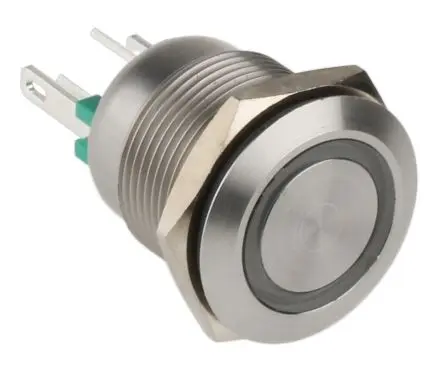 Produktfoto 1 von Bulgin MPI002 Druckschalter Grün Beleuchtet Tastend Panel Ø 19.2 mm, SPST / 50mA 24 V dc, IP66