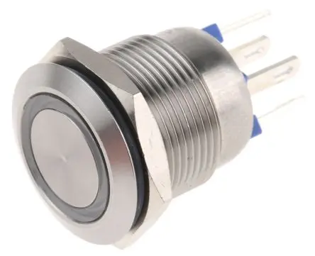 Produktfoto 1 von Bulgin MPI002 Druckschalter Blau Beleuchtet Tastend Panel Ø 19.2 mm, SPST / 50mA 24 V dc, IP66