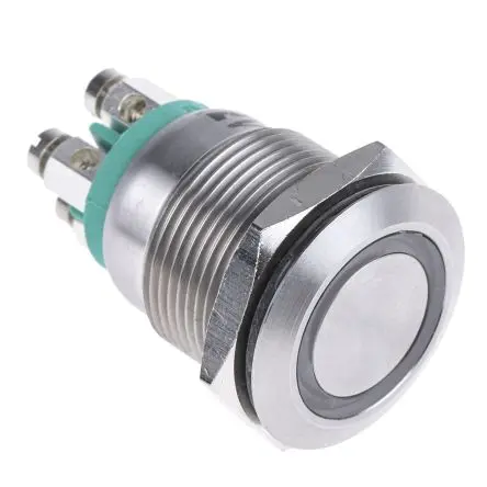 Produktfoto 1 von Bulgin MPI002 Druckschalter Grün Beleuchtet Tastend Panel Ø 19.2 mm, SPST / 50mA 24 V dc, IP66
