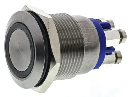 Produktfoto 1 von Bulgin MPI002 Druckschalter Blau Beleuchtet Tastend Panel Ø 19.2 mm, SPST / 50mA 24 V dc, IP66