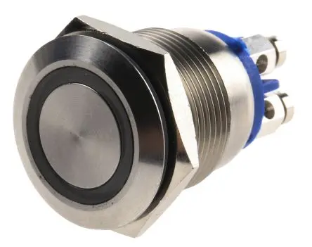 Produktfoto 1 von Bulgin MPI002 Druckschalter Blau Beleuchtet Tastend Panel Ø 19.2 mm, SPST / 50mA 24 V dc, IP66