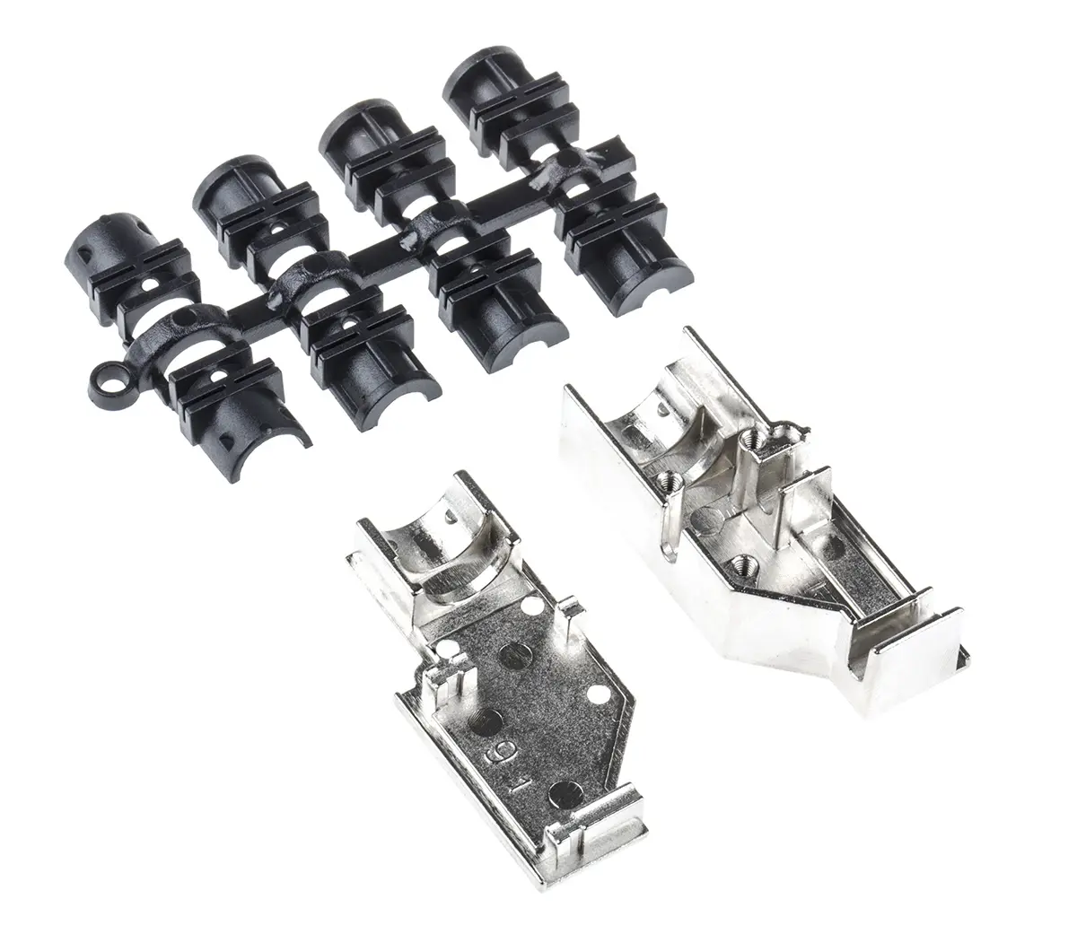 Produktfoto 1 von MH Connectors MHDCMR D-Sub-Gehäuse gewinkelt, 9-polig, D: D-Sub-Gehäuse Zugentlastung, Silber, Größe E, aus Zink