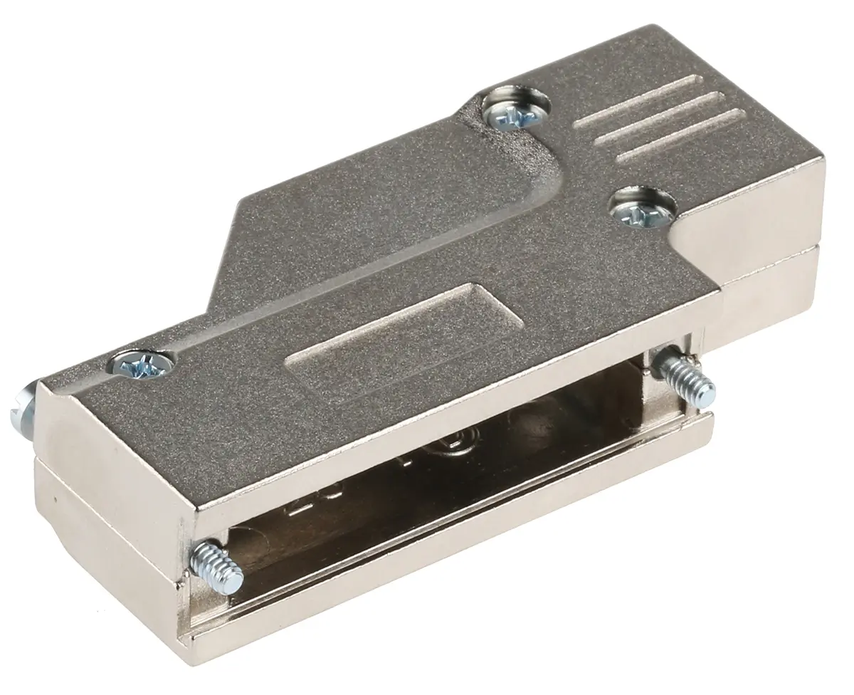 Produktfoto 1 von MH Connectors MHDCMR D-Sub-Gehäuse gewinkelt, 25-polig, D: D-Sub-Gehäuse Zugentlastung, Silber, Größe B, aus Zink