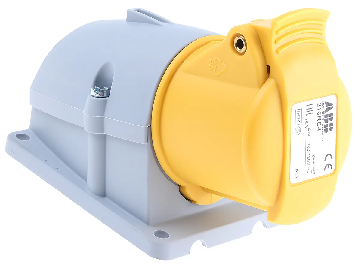 Produktfoto 1 von Amphenol Industrial Easy & Safe Leistungssteckverbinder Gelb, 110V 2P+PE / 16A, Wand IP44