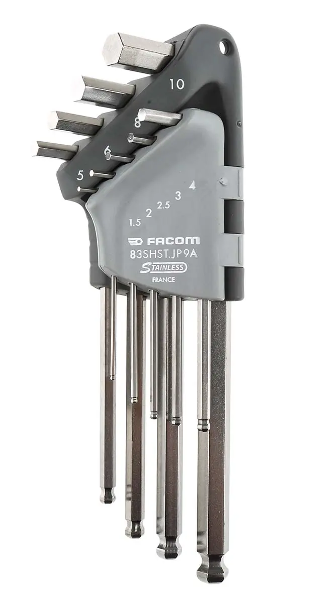 Produktfoto 1 von Facom metrisch  Innensechskant-Schlüssel, Satz 9-teilig 1.5 - 2 - 2.5 - 3 - 4 - 5 - 6 - 8 - 10mm L-Form lang