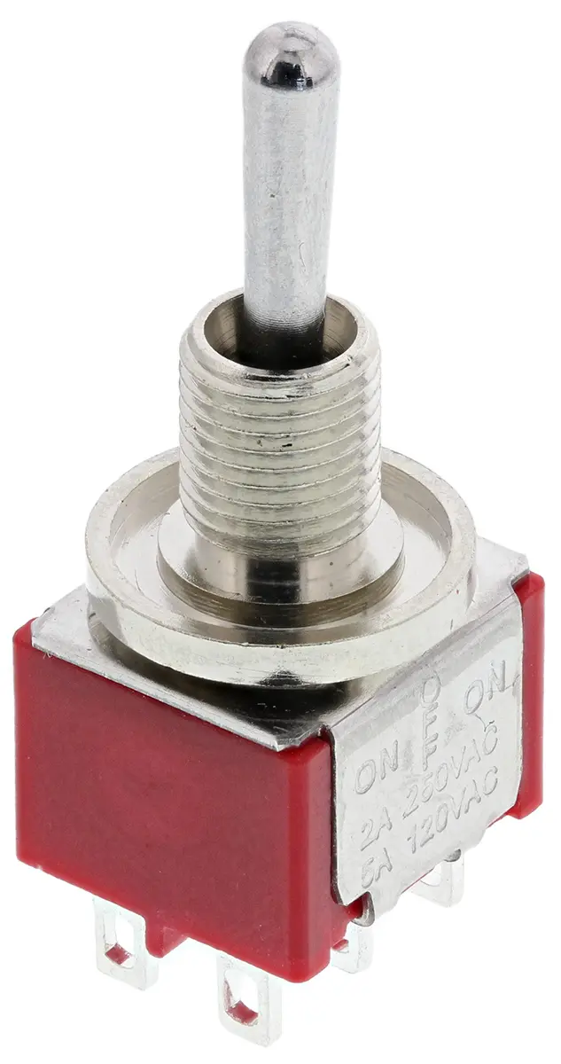 Produktfoto 1 von RS PRO Panel Kippschalter 2-poliger Wechsler, Ein-Aus-Ein, 26 V dc, 250 V ac, 5A, Lot