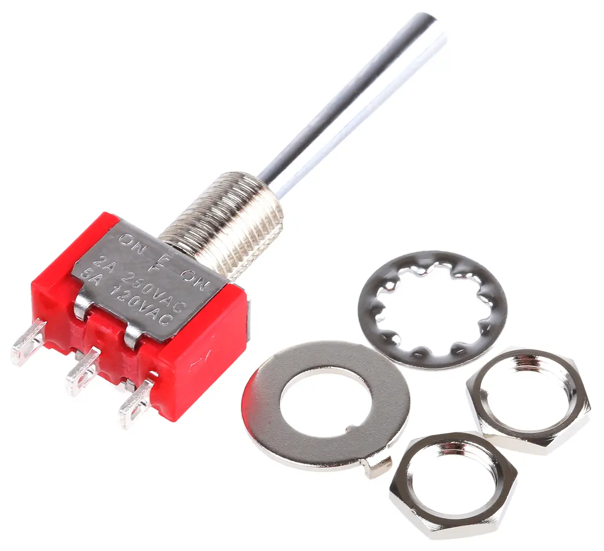 Produktfoto 1 von RS PRO Panel Kippschalter 1-poliger Umschalter, Ein-Aus-Ein, 28 V dc, 112 V ac, 5A, Lot