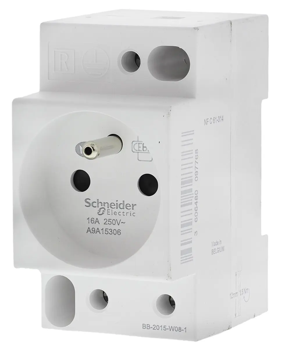 Produktfoto 1 von Schneider Electric Modulare Buchse DIN-Schienen 16A, 2+E, Typ E, 250 V ac Weiß