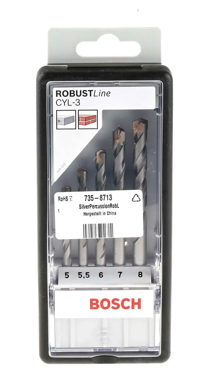 Produktfoto 1 von Bosch Carbidspitze Drehung Satz 5 mm → 8 mm, 5-teilig für Mauerwerk