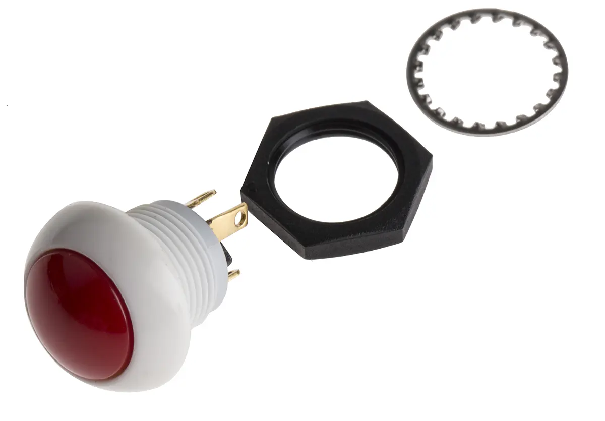 Produktfoto 1 von Otto P9 Druckschalter Rot Tastend Panel Ø 12 mm, 2-poliger Umschalter / 5 A 28 V dc 115 V ac, IP64
