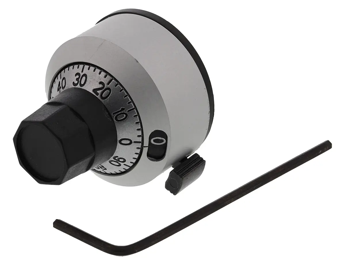 Produktfoto 1 von Bourns Potentiometer Drehknopf Chrom, Zeiger Weiß Ø 22.2mm x 21.3mm, Rund Schaft 6mm