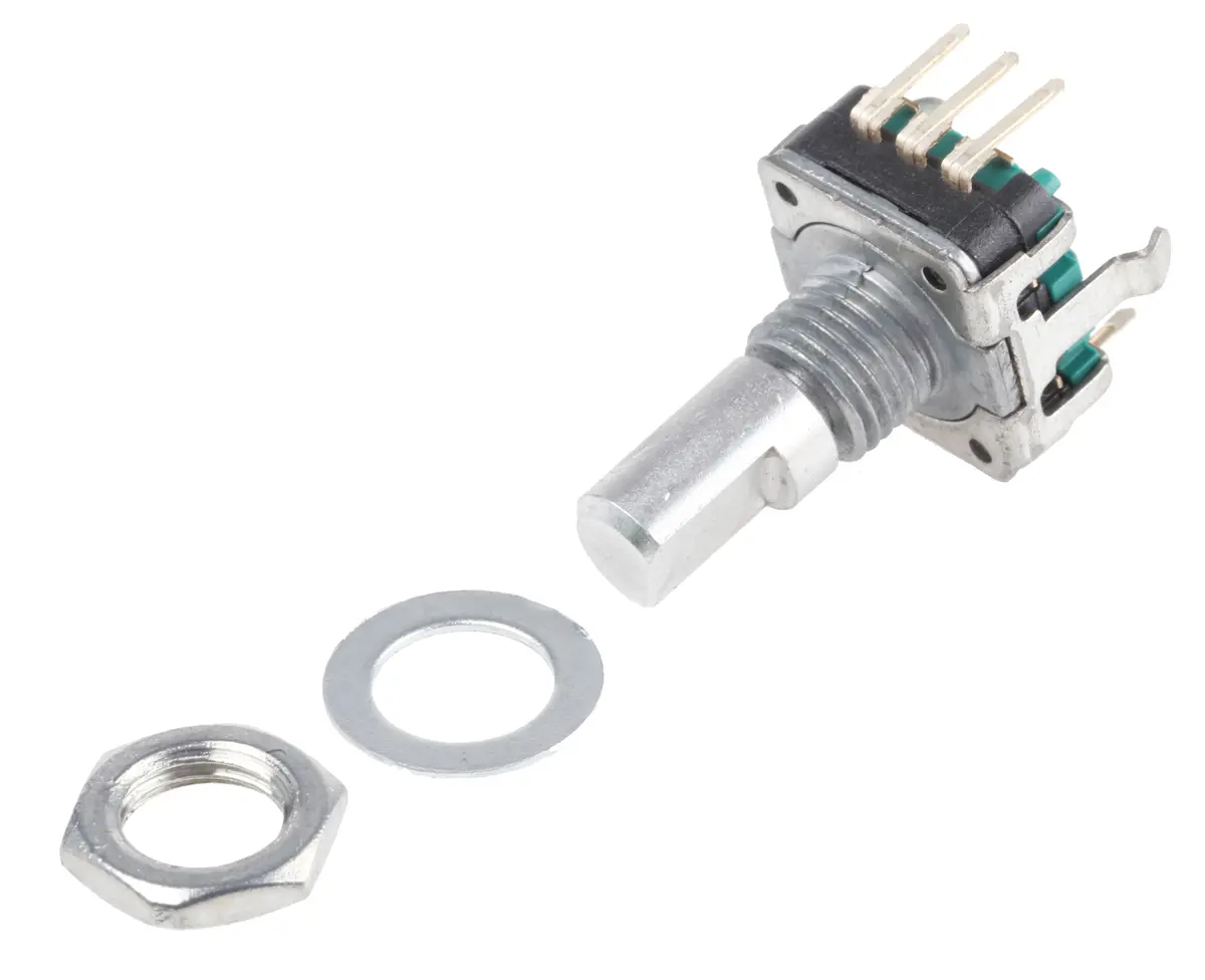 Produktfoto 1 von Bourns Drehgeber 24 Impulse/Umdrehung Impulse/U Inkrementalgeber, mit 6 mm, Flachschaft, Digital Rechteck-Signal,