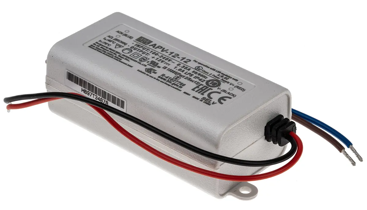 Produktfoto 1 von MEAN WELL LED-Treiber, 12 W 264 V ac, 90 V ac, 127V dc, 370 V dc LED-Treiber 1A, Ausgang 12V