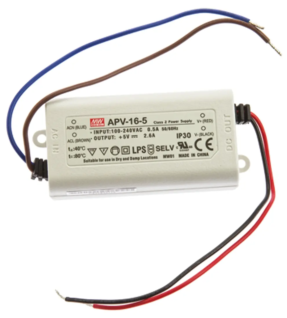 Produktfoto 1 von MEAN WELL LED-Treiber 127 → 370 V dc, 90 → 264 V ac LED-Treiber, Ausgang 5V / 2.6A Konstantspannung