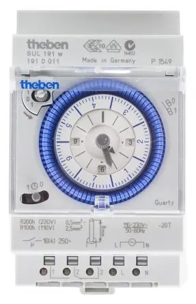 Produktfoto 1 von Theben Analog SUL 191 DIN-Schienen-Zeitschaltuhr 230V ac, Stunden, 1-Kanal, DuoFix Feder, 84 Speicherplätze