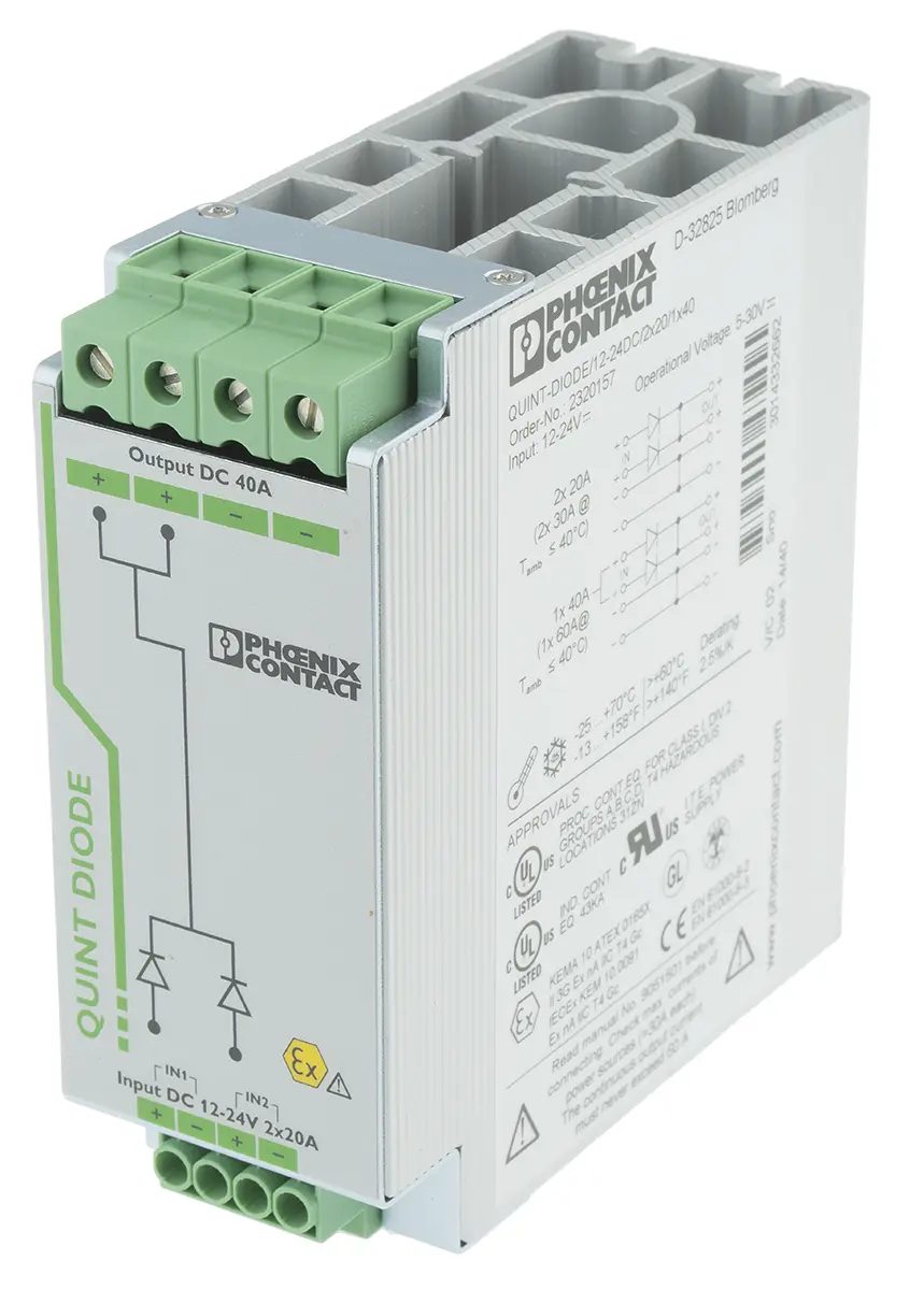 Produktfoto 1 von Phoenix Contact QUINT-DIODE/12-24DC/2X20/1X40 DIN-Schienen Diodenmodul für DIN-Schieneneinheit