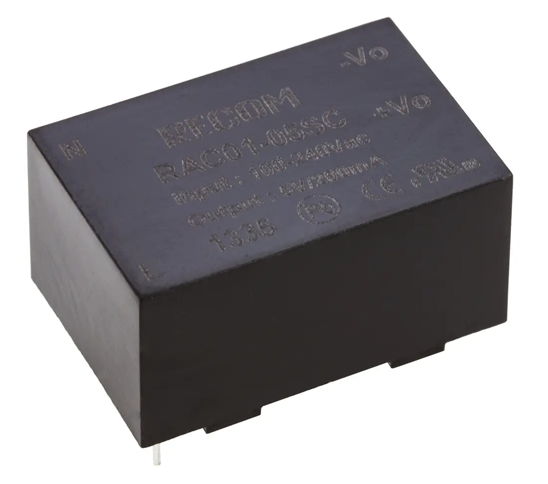 Recom RAC01-C Schaltnetzteil, 5V dc / 200mA 1W 90 → 277V ac Gekapselt, PCB-Montage
