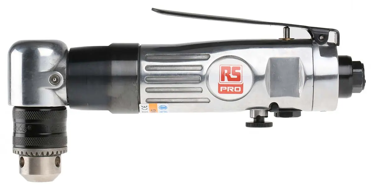 Produktfoto 1 von RS PRO 1/4 in Druckluft Bohrmaschine Schlüssellos Abgewinkelt, 10 mm Bohrfutter 1700 rpm