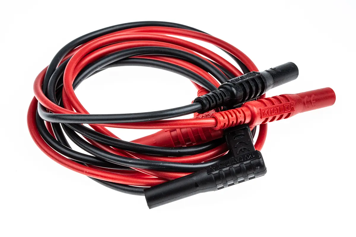 Produktfoto 1 von RS PRO Multimeter-Messleitungen Abgesichert mit Krokodilklemme, Stecker gerade, Federhaken, Stecker rechtwinklig,