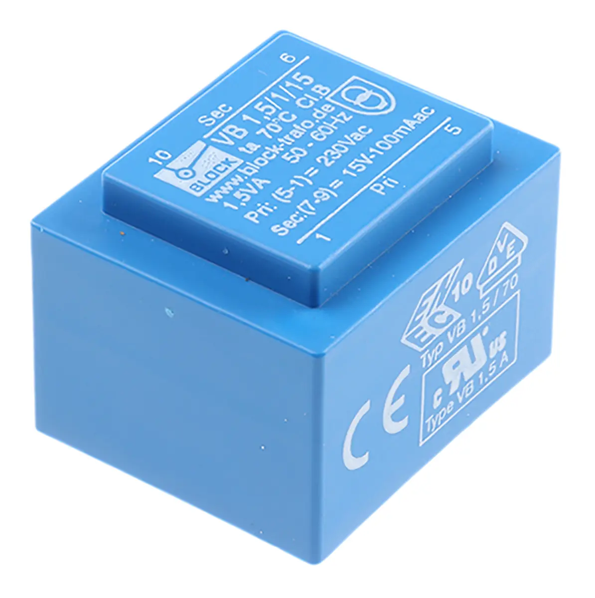 Produktfoto 1 von Block Printtrafo, Trafo 230V ac / 15V ac 1.5VA 1 Ausg. 32.3mm x 27.3mm x 23.8mm 80g Durchsteckmontage