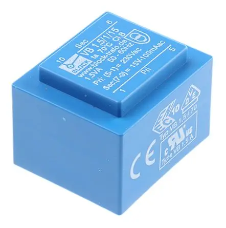 Produktfoto 1 von Block Printtrafo, Trafo 230 V ac / 15 V ac 1 Ausg. 1.5 VA 32.3 mm x 27.3mm x 23.8 mm 0.08 kg Stift