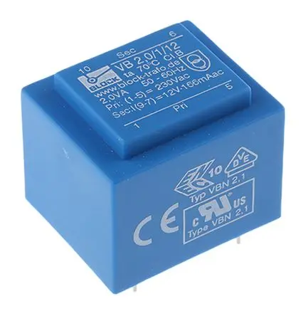 Produktfoto 1 von Block Printtrafo, Trafo 230 V ac / 12 V ac 1 Ausg. 2 VA 32.3 mm x 27.3mm x 26.8 mm 0.10 kg Stift