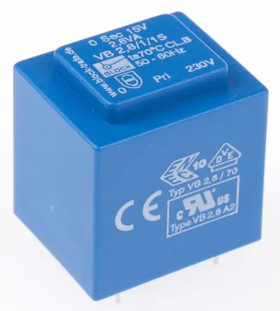 Produktfoto 1 von Block Printtrafo, Trafo 230 V ac / 15 V ac 1 Ausg. 2.8 VA 32.3 mm x 27.3mm x 34 mm 0.14 kg Stift
