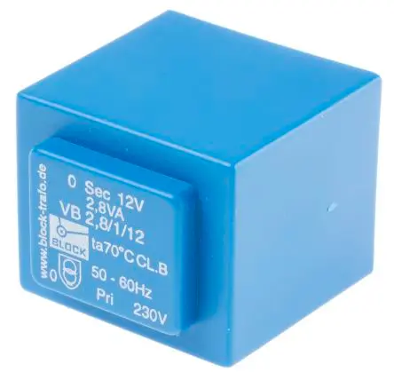 Produktfoto 1 von Block Printtrafo, Trafo 230 V ac / 12 V ac 1 Ausg. 2.8 VA 32.3 mm x 27.3mm x 34 mm 0.14 kg Stift