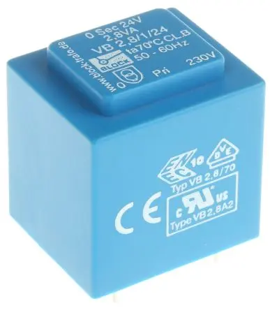 Produktfoto 1 von Block Printtrafo, Trafo 230 V ac / 24 V ac 1 Ausg. 2.8 VA 32.3 mm x 27.3mm x 34 mm 0.14 kg Stift