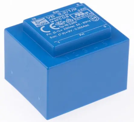 Produktfoto 1 von Block Printtrafo, Trafo 230 V ac / 9 V ac 1 Ausg. 3.2 VA 41 mm x 35mm x 30.8 mm 0.17 kg Stift