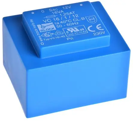 Produktfoto 1 von Block Printtrafo, Trafo 230 V ac / 12 V ac 1 Ausg. 16 VA 57 mm x 48mm x 39 mm 0.42 kg Stift