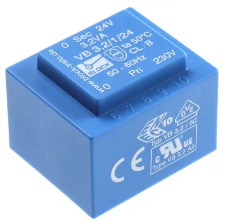 Produktfoto 1 von Block Printtrafo, Trafo 230 V ac / 24 V ac 1 Ausg. 3.2 VA 41 mm x 35mm x 30.8 mm 0.17 kg Stift