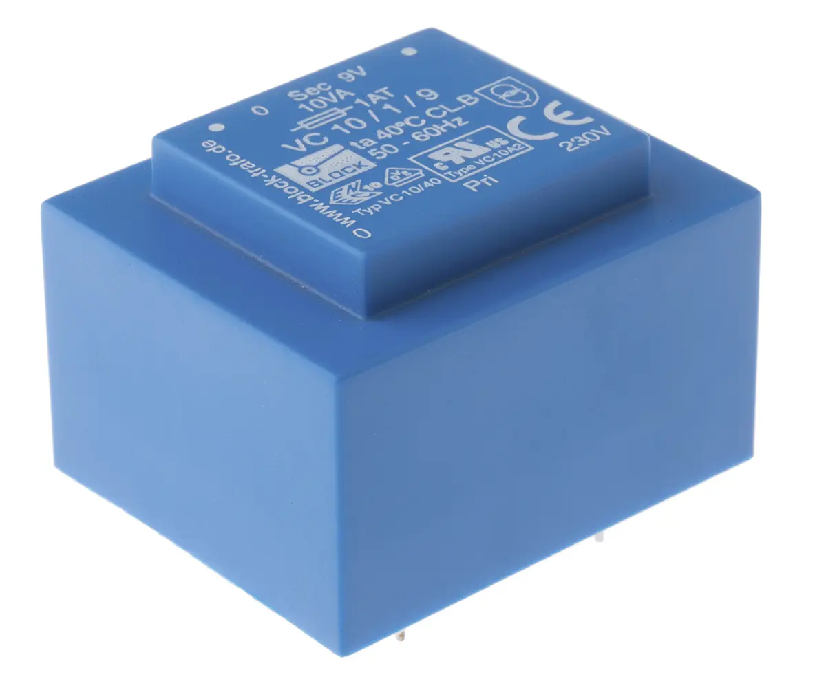 Produktfoto 1 von Block Printtrafo, Trafo 230 V ac / 9 V ac 1  Ausg. 10 VA 51 mm x 43 mm x 34.6 mm 0.28 kg Stift