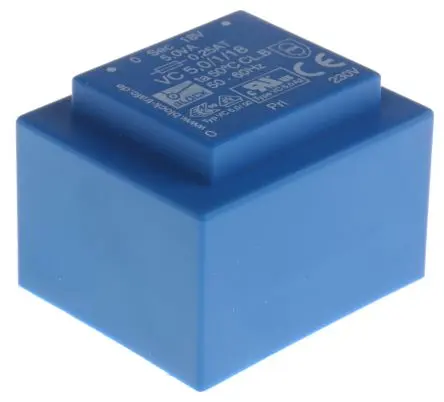 Produktfoto 1 von Block Printtrafo, Trafo 230 V ac / 18 V ac 1 Ausg. 5 VA 44 mm x 37mm x 33 mm 0.19 kg Stift