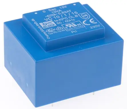 Produktfoto 1 von Block Printtrafo, Trafo 230 V ac / 15 V ac 1 Ausg. 10 VA 34.6 mm x 43.0mm x 34.6 mm 0.28 kg Stift