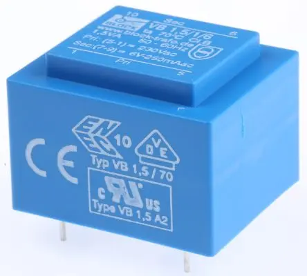 Block Printtrafo, Trafo 230 V ac / 6 V ac 1 Ausg. 1.5 VA 32.3 mm x 27.3mm x 23.8 mm 0.08 kg Stift