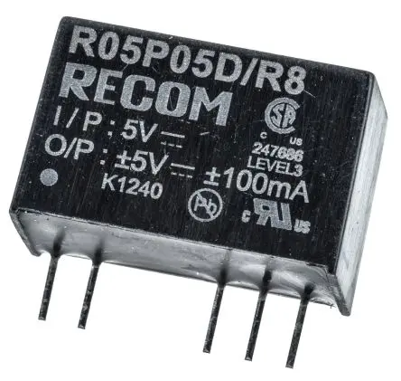 Recom R05P DC/DC Konverter, 5V dc OUT 100 mA Durchsteckmontage 5.5V dc 8 kV dc 1 W -40 °C 85 °C