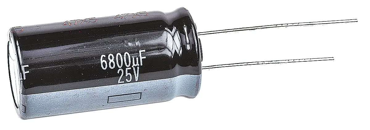 Produktfoto 1 von Panasonic HD RADIAL Radial Kondensator 6800 μF Radiale Anschlussfahnen ±20 % / 25V dc, Ø 16 mm x 31.5 mm x 31.5 mm, 105