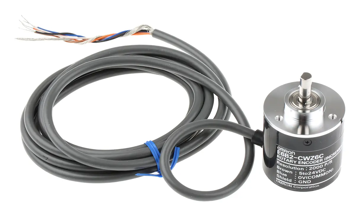 Produktfoto 1 von Omron E6B2 Inkremental Drehgeber Inkremental 2000/U, 6000U/min, 5 → 24 Vdc, NPN, Open Collector Vollwelle mit Ø