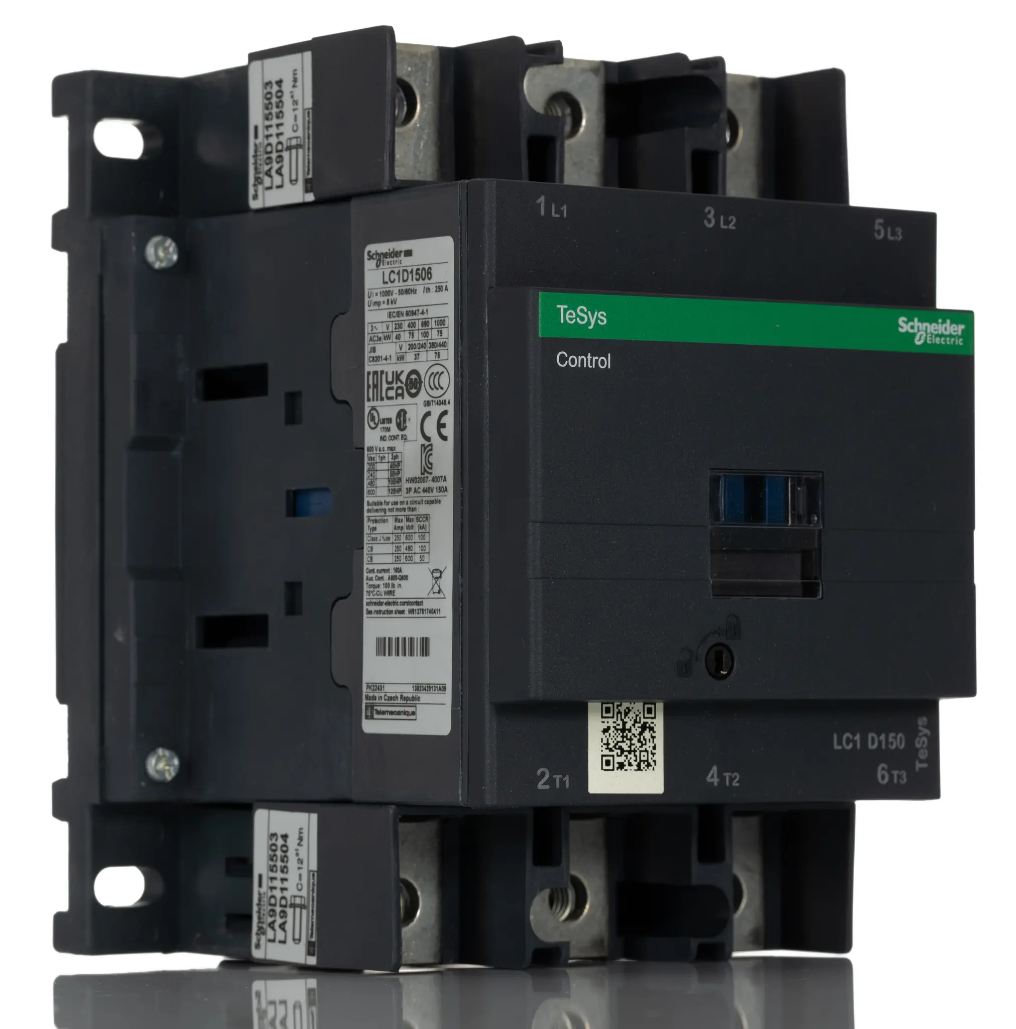 Produktfoto 1 von Schneider Electric TeSys D LC1D Leistungsschütz 110 V ac-Spule, 3 -polig , 1 kV ac, 690 V dc / 150 A 3 Schließer