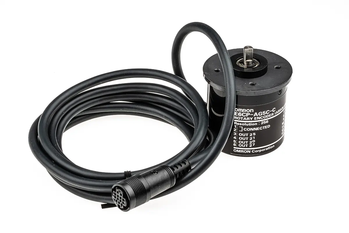 Produktfoto 1 von Omron E6CP Encoder Absolut 256/U, 1000U/min, 12 → 24 Vdc, Open Collector Vollwelle mit Ø 6mm Schaft