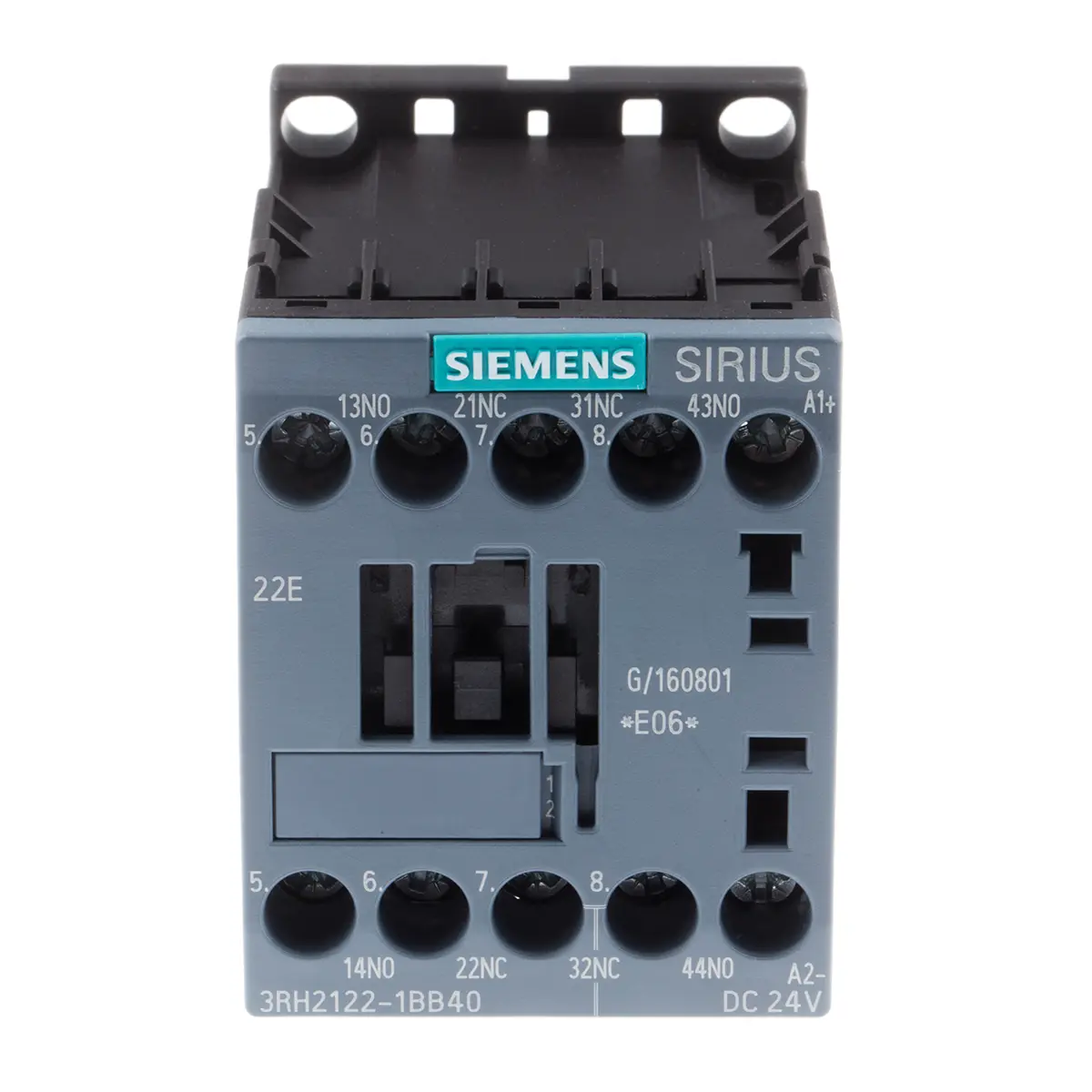 Produktfoto 1 von Siemens 3RH2 Hilfsschütz 24V dc-Spule, 4-polig, 690V ac / 10 A 690V ac 2 Schließer/2 Öffner 4-Hilfskontakte