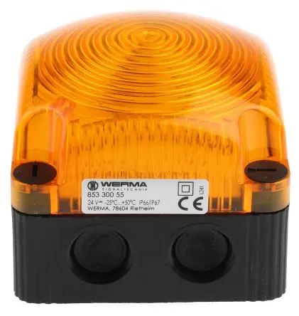 Produktfoto 1 von Werma BWM 853 LED Dauer Signalleuchte 24V dc Gelb Wand, Basis x 72 mm IP67, IP66
