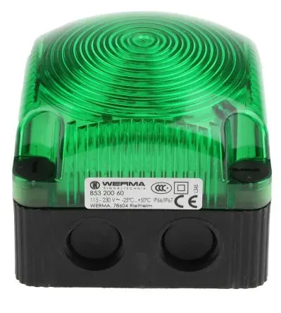 Produktfoto 1 von Werma BWM 853 LED Dauer Signalleuchte 230V ac Grün Wand, Decke, Basis x 71 mm IP67, IP66