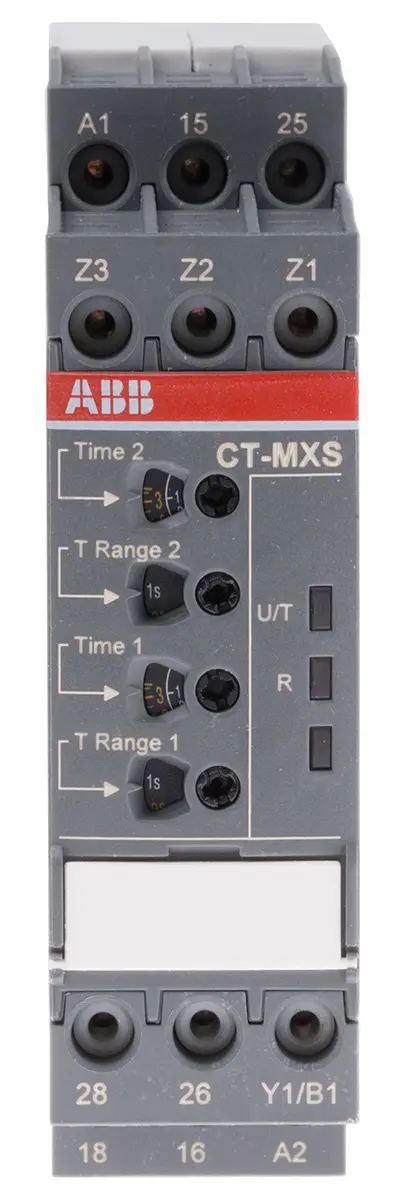 Produktfoto 1 von ABB Zeitrelais, DIN-Schienen, 0.05 s → 300h, 24 → 240 V ac, 24 → 48V dc, 2 Kont. Multifunktion,
