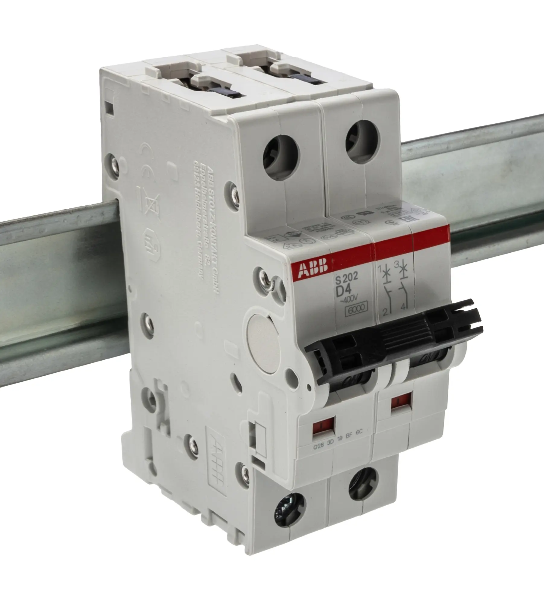 Produktfoto 1 von ABB S200 Miniaturüberlastschalter Typ D, Pol 2-polig 4 A 400 V ac, Abschaltvermögen 6 kA System Pro M Compact 125 V dc