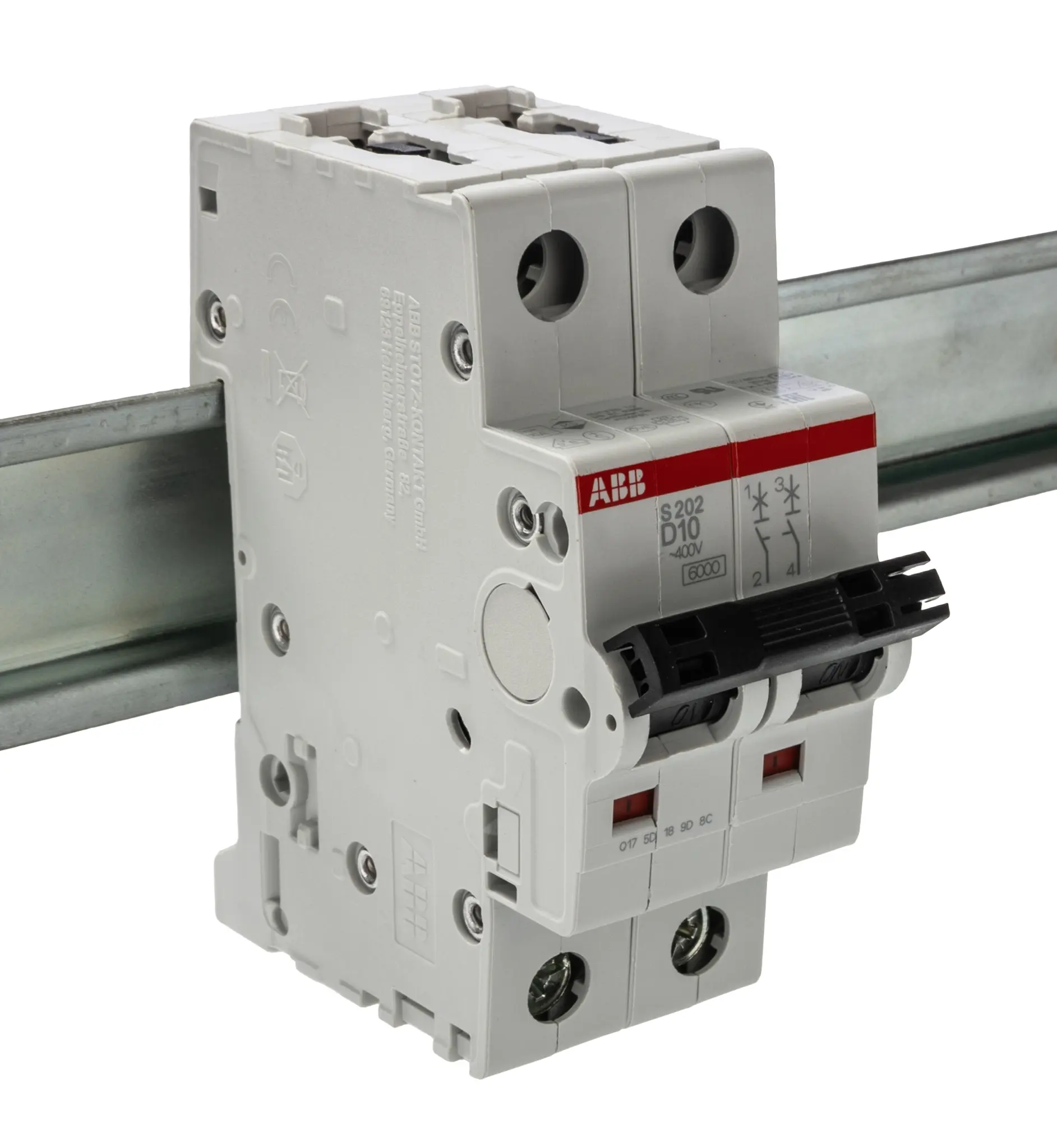 Produktfoto 1 von ABB S200 Miniaturüberlastschalter Typ D, Pol 2-polig 10 A 400 V ac, Abschaltvermögen 6 kA System Pro M Compact 125 V dc